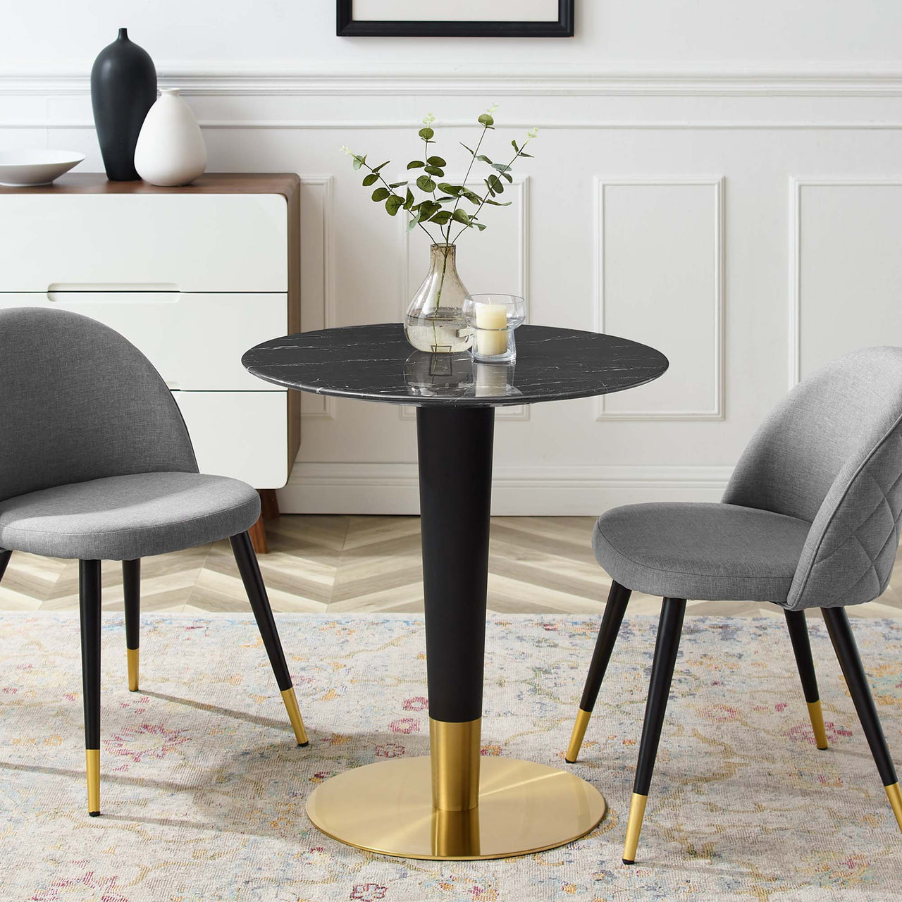 Aurelio Round Faux Marble Dining Table, Extra Small, Gold & Black
