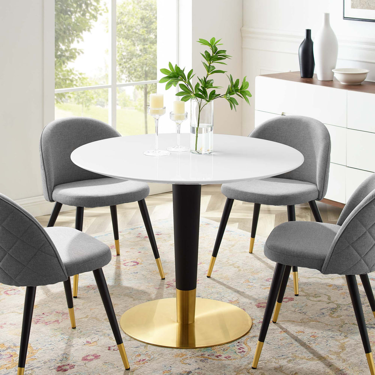 Aurelio Round Dining Table, Medium, Gold & White