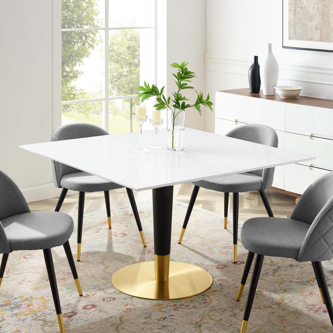 Aurelio Square Dining Table, Extra Large, Gold & White