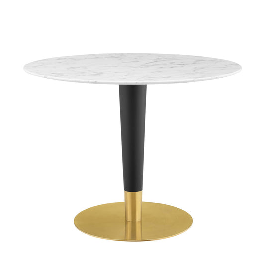 Aurelio Round Faux Marble Dining Table, Medium, Gold & White