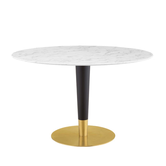 Aurelio Round Faux Marble Dining Table, Large, Gold & White