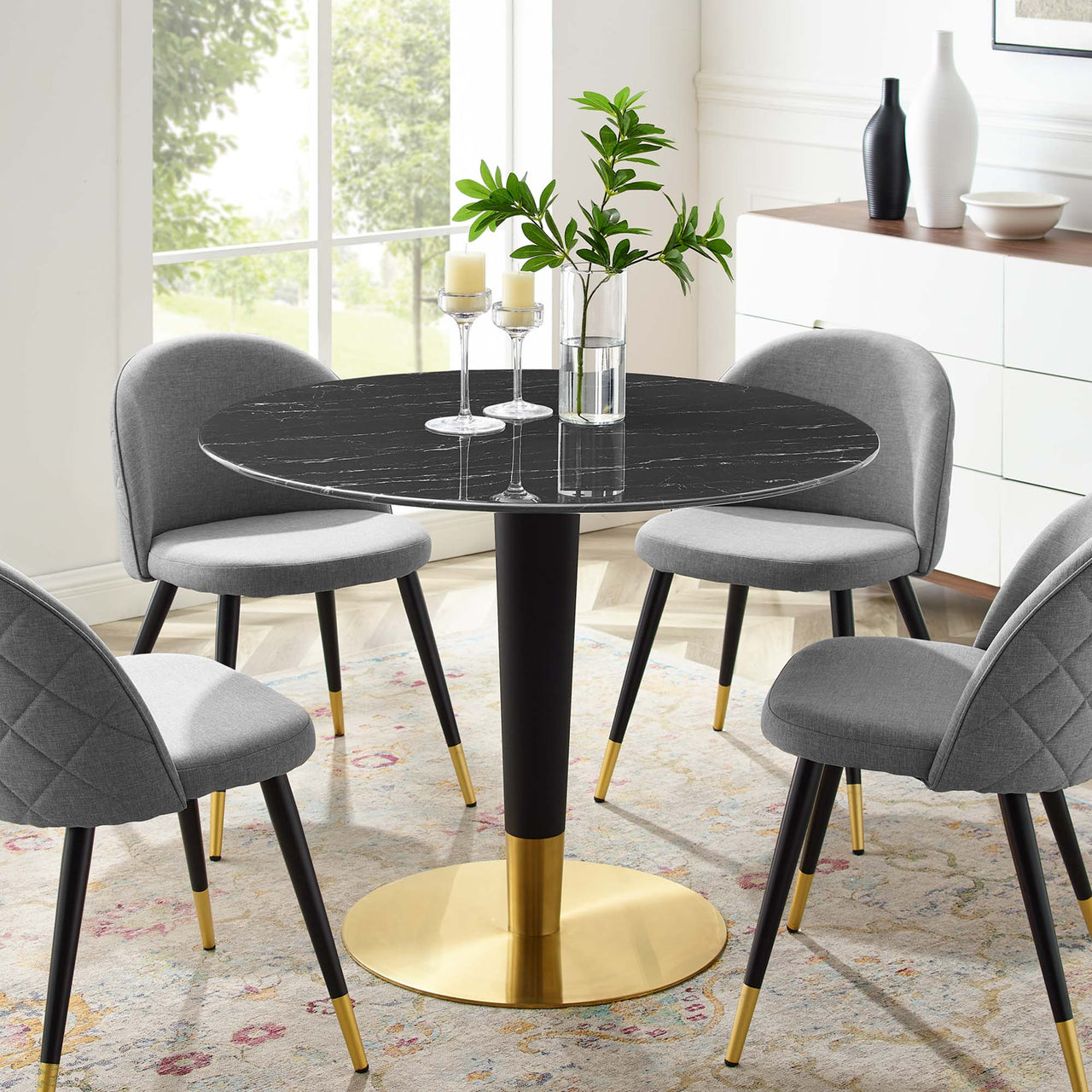 Aurelio Round Faux Marble Dining Table, Medium, Gold & Black