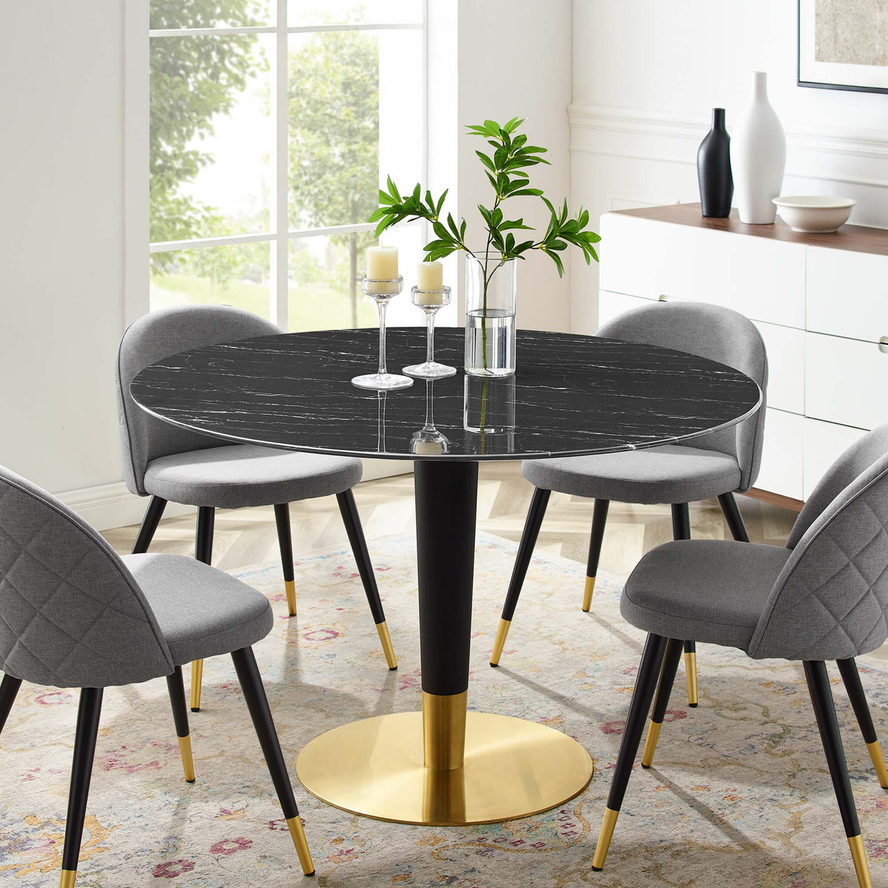 Aurelio Round Faux Marble Dining Table, Large, Gold & Black