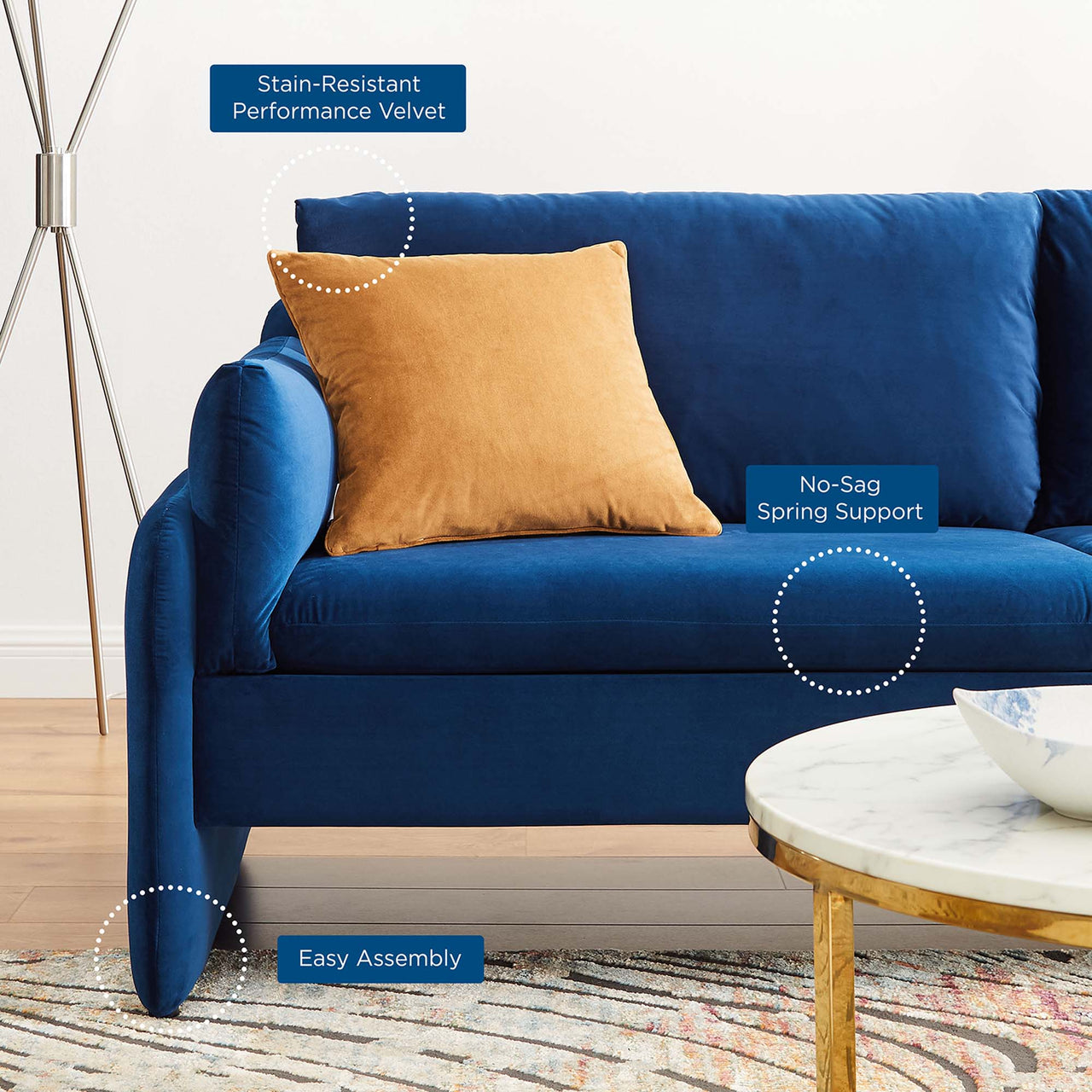 Levitate Upholstered Velvet Sofa, Navy