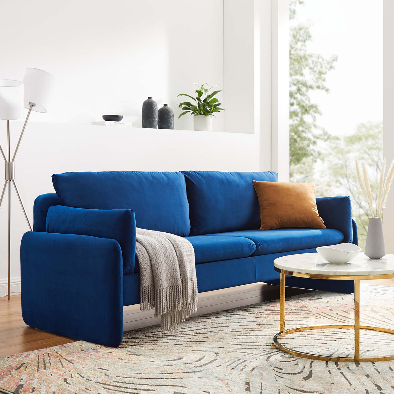 Levitate Upholstered Velvet Sofa, Navy