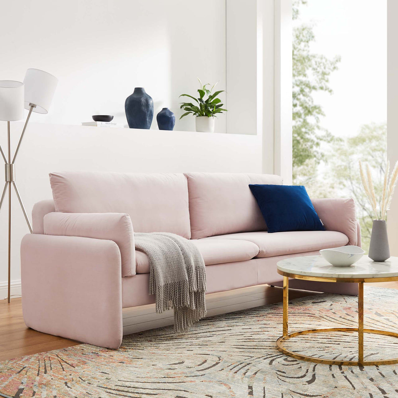 Levitate Upholstered Velvet Sofa, Pink