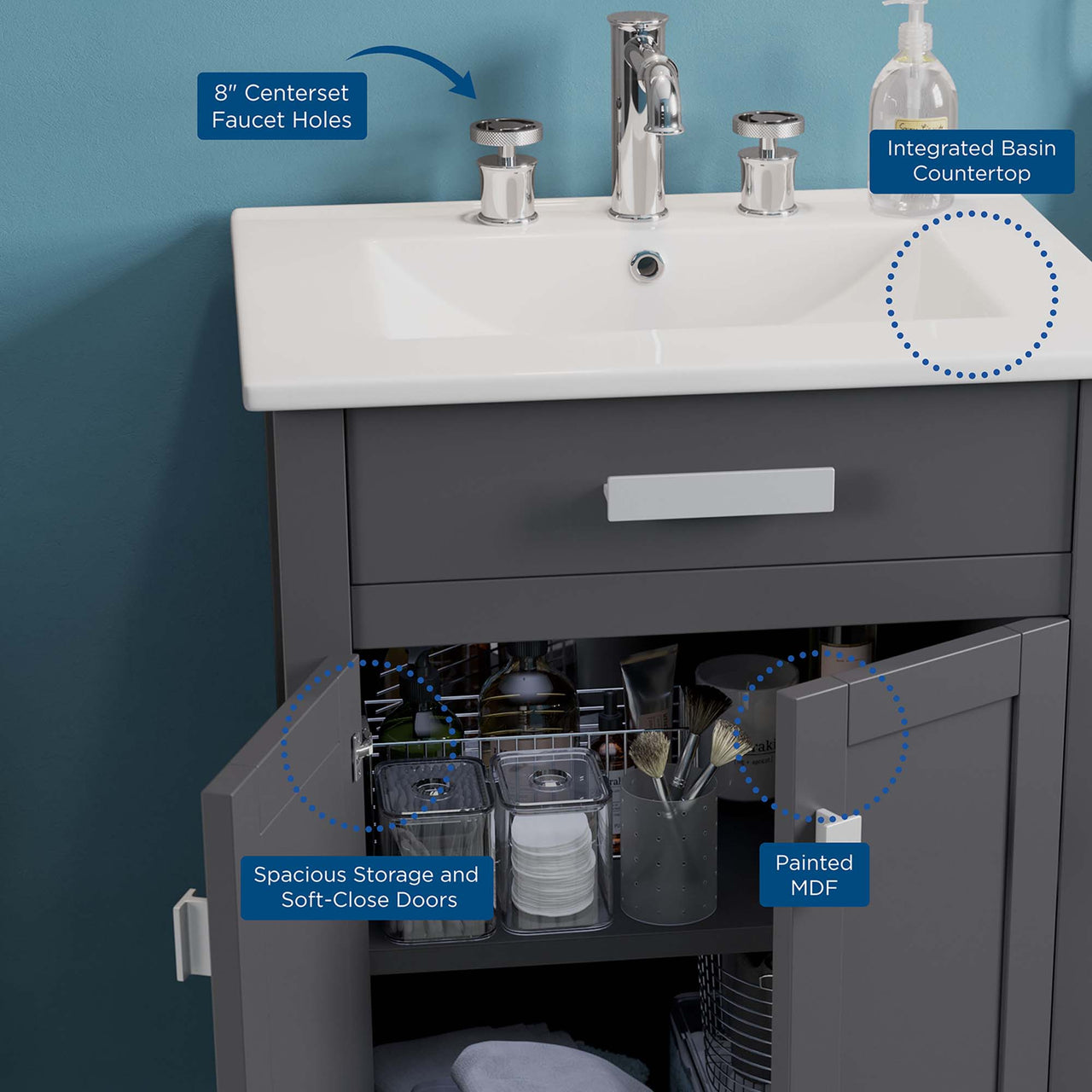 Emereth Vanity Unit, Small, Gray & White