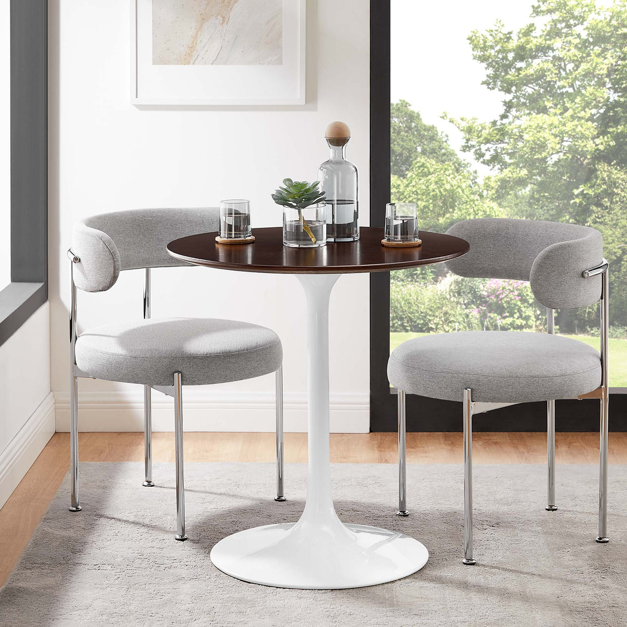 Ensemble Round Dining Table, Extra Small, White & Cherry Walnut
