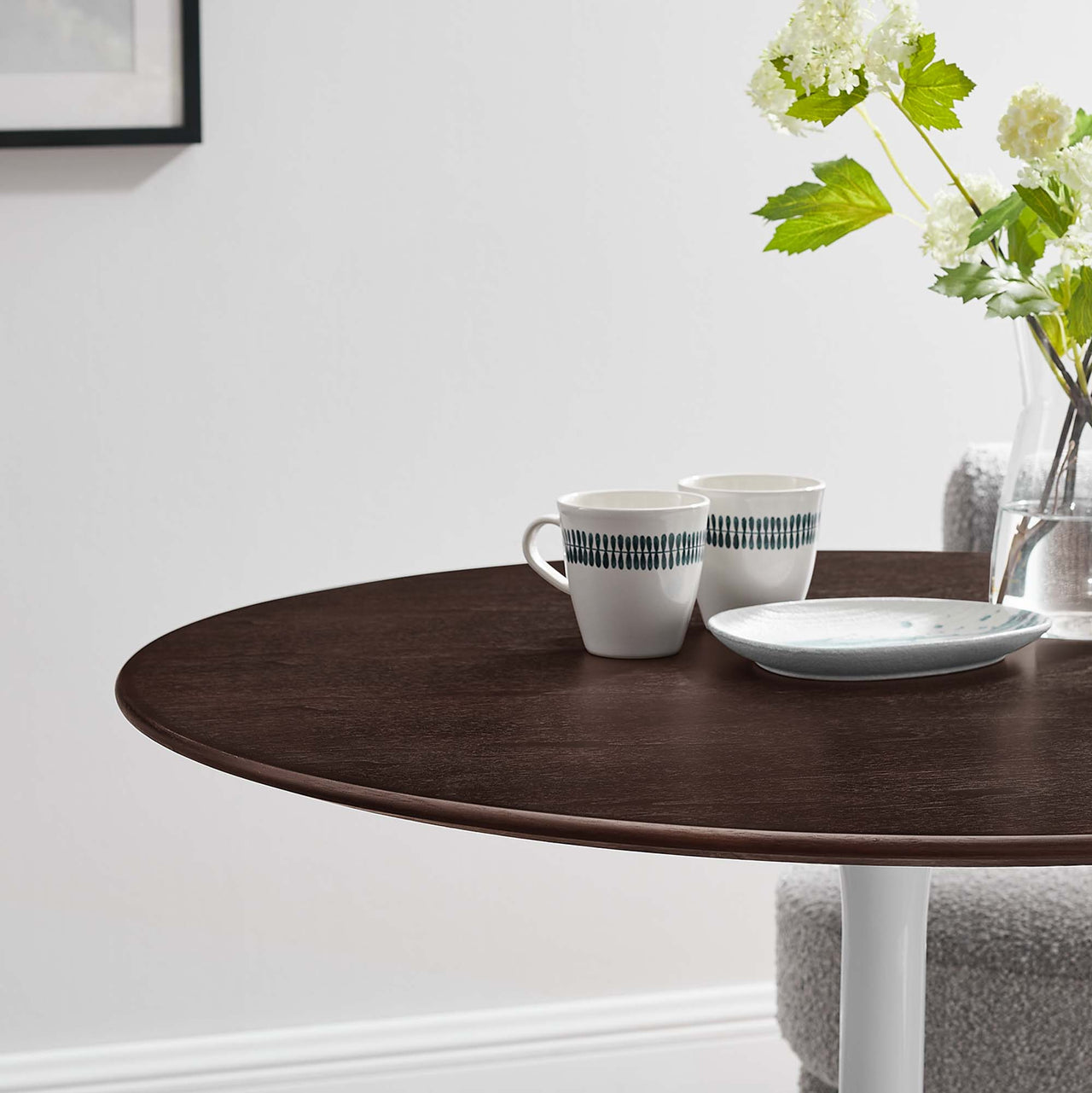 Ensemble Round Dining Table, Small, White & Cherry Walnut