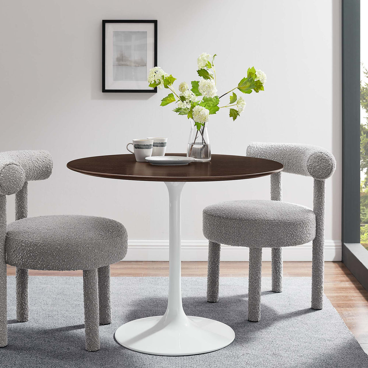 Ensemble Round Dining Table, Small, White & Cherry Walnut