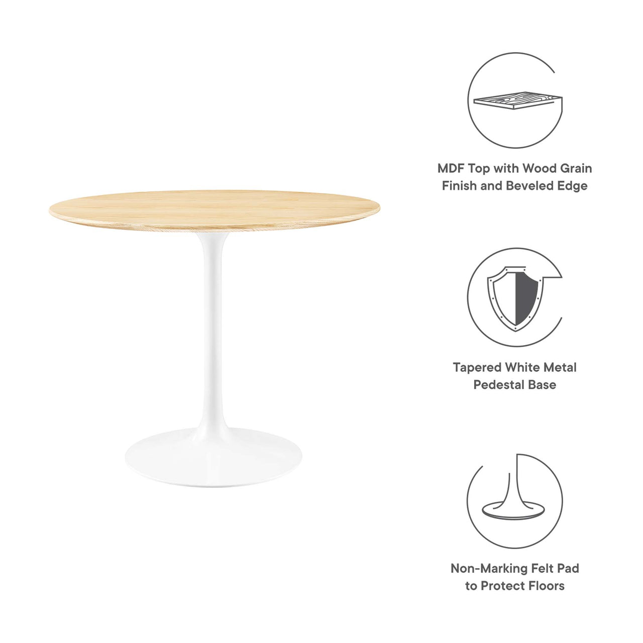 Ensemble Round Dining Table, Small, White & Natural Wood