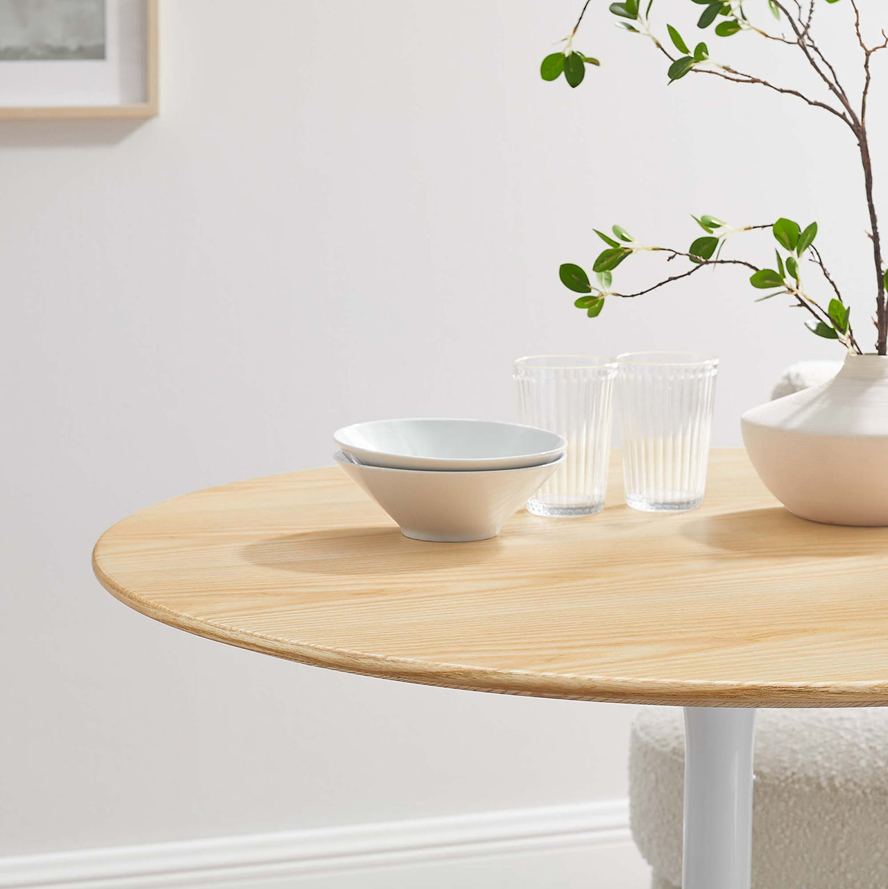 Ensemble Round Dining Table, Small, White & Natural Wood