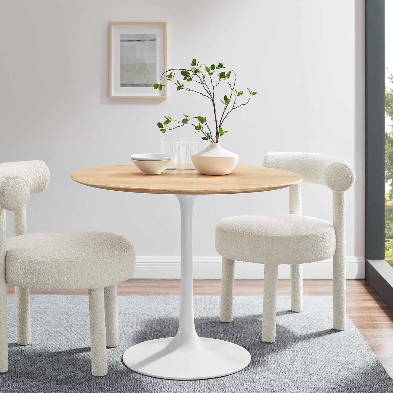 Ensemble Round Dining Table, Small, White & Natural Wood