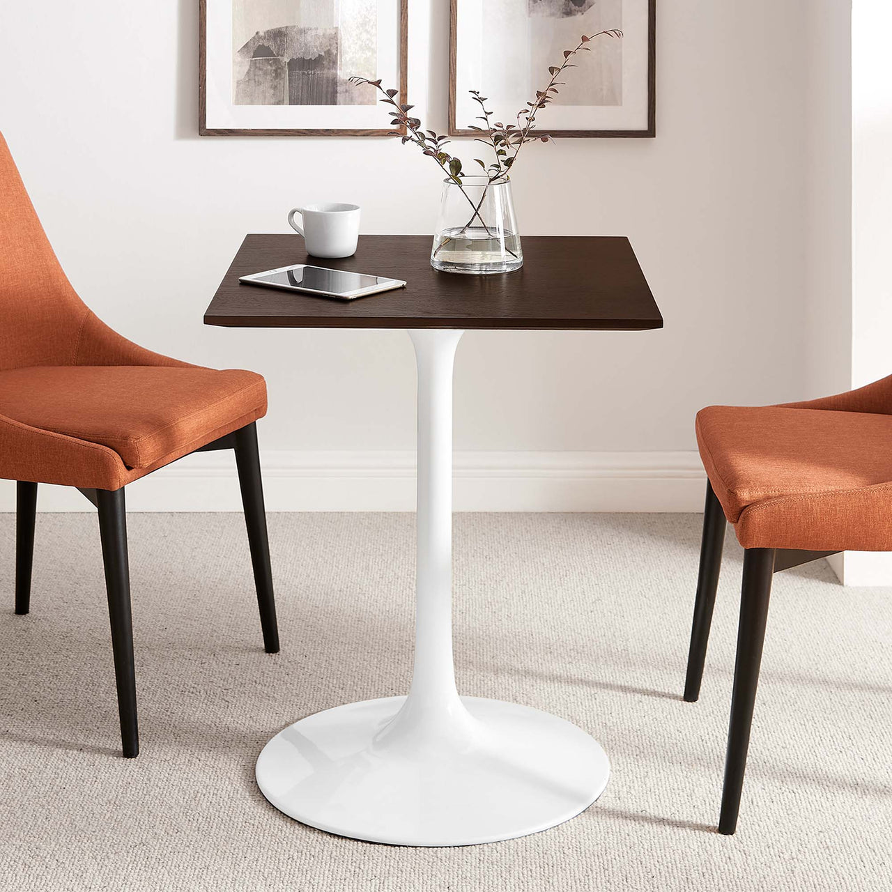 Ensemble Square Dining Table, Extra Small, White & Cherry Walnut