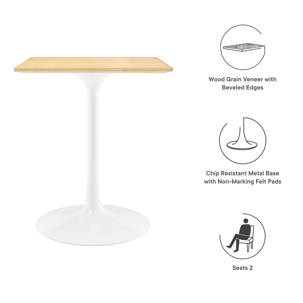 Ensemble Square Dining Table, Extra Small, White & Natural Wood