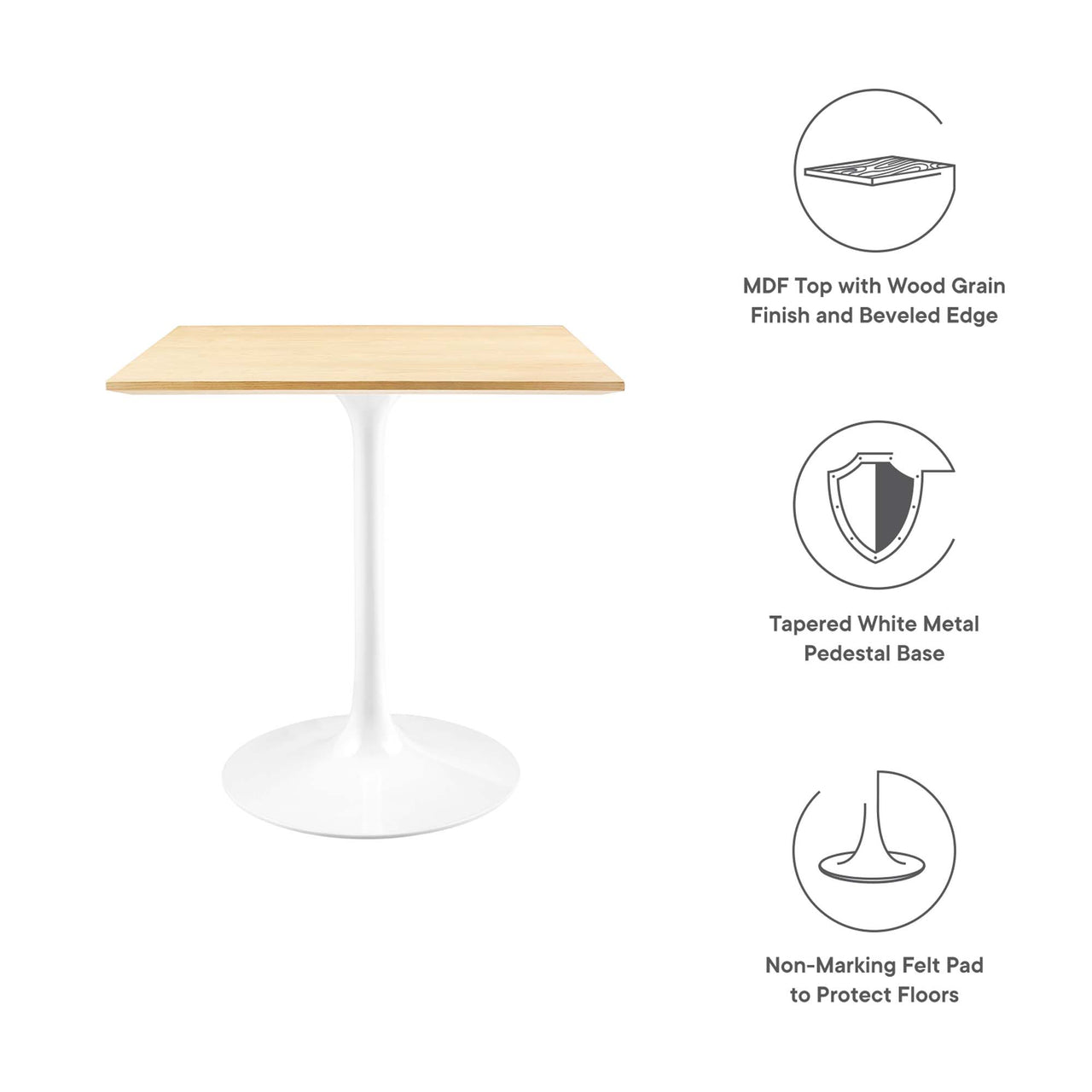 Ensemble Square Dining Table, Small, White & Natural Wood