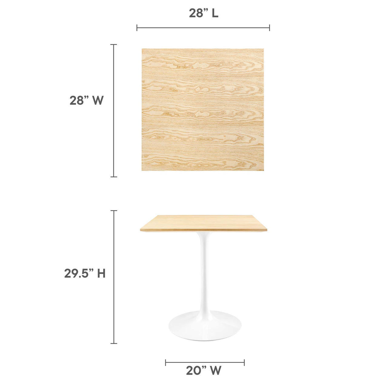 Ensemble Square Dining Table, Small, White & Natural Wood