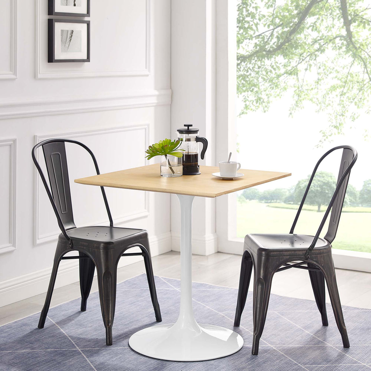 Ensemble Square Dining Table, Small, White & Natural Wood
