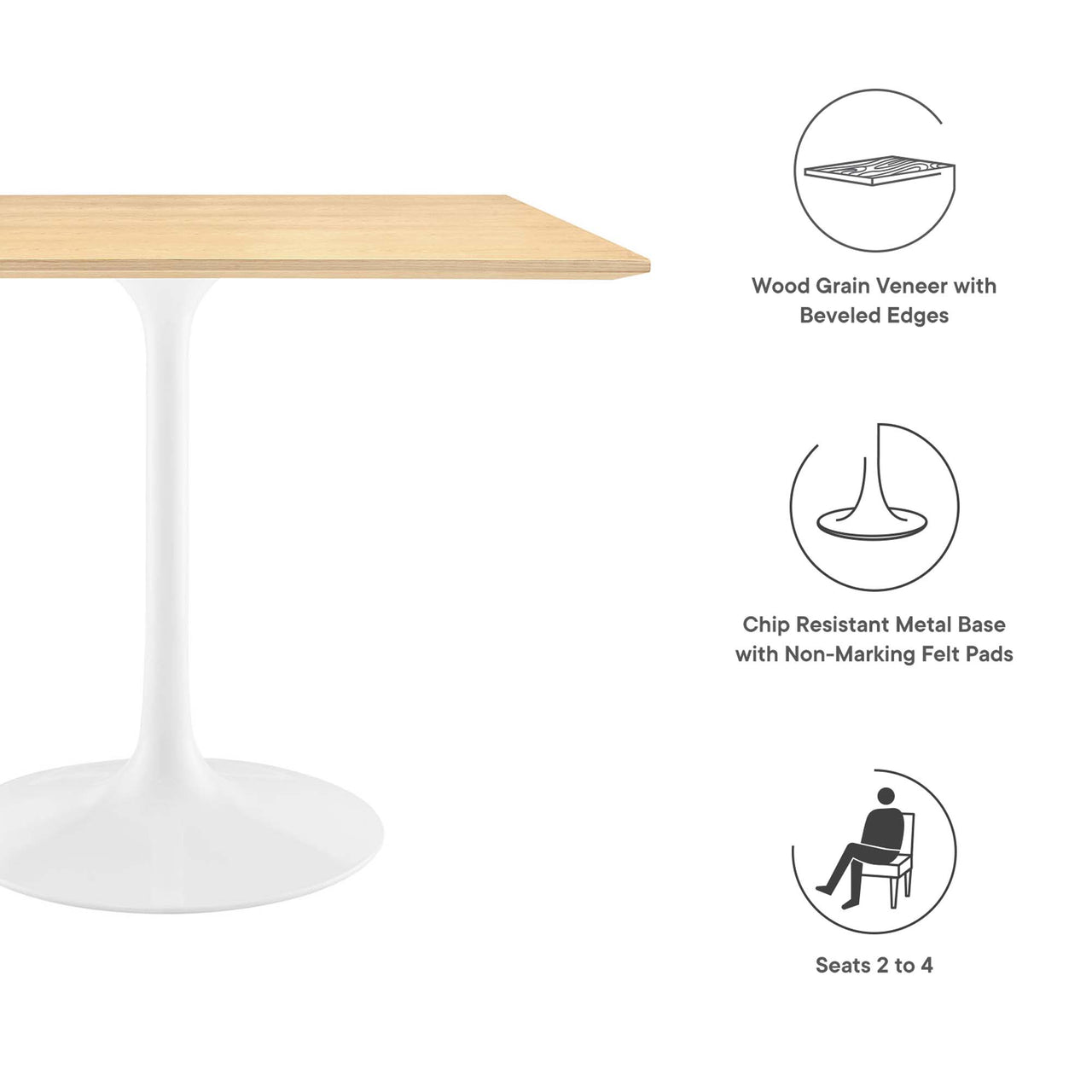 Ensemble Square Dining Table, Medium, White & Natural Wood
