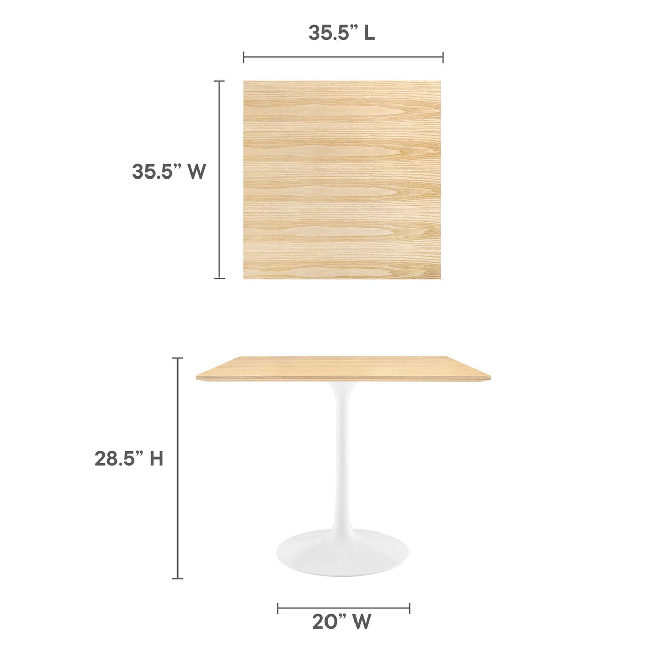 Ensemble Square Dining Table, Medium, White & Natural Wood
