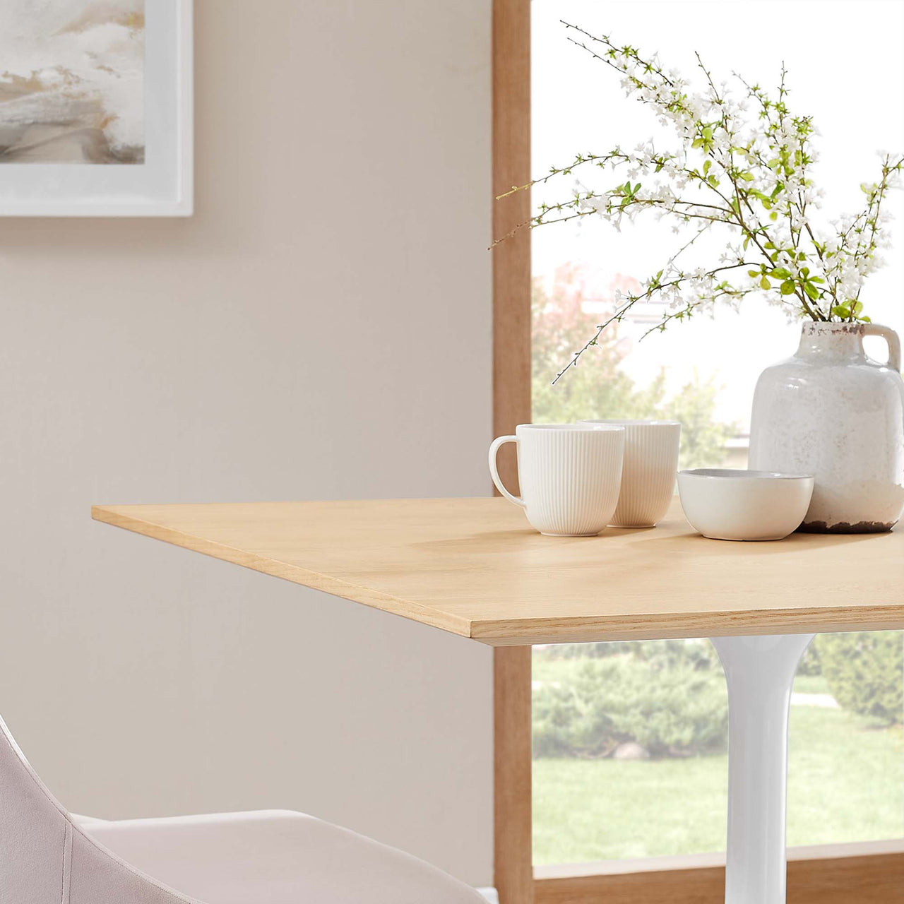 Ensemble Square Dining Table, Medium, White & Natural Wood