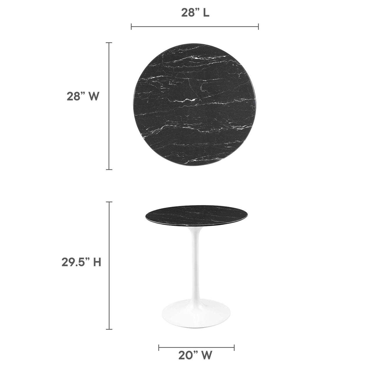 Ensemble Round Faux Marble Dining Table, Extra Small, White & Black