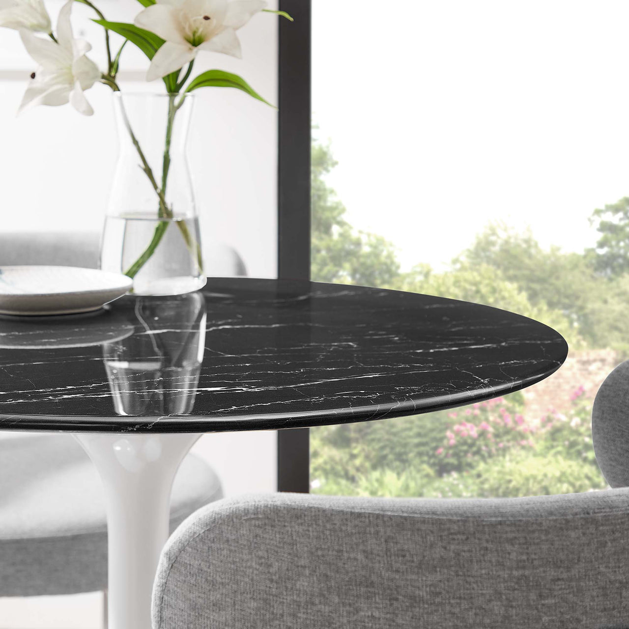 Ensemble Round Faux Marble Dining Table, Extra Small, White & Black