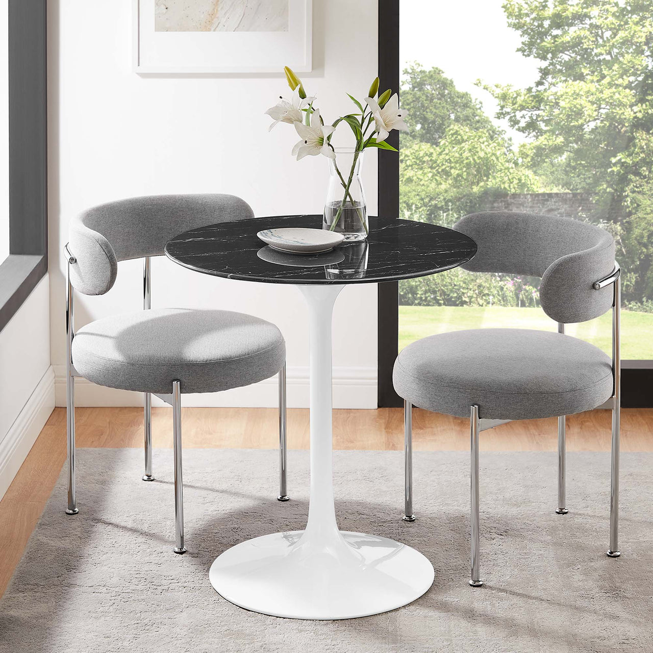 Ensemble Round Faux Marble Dining Table, Extra Small, White & Black