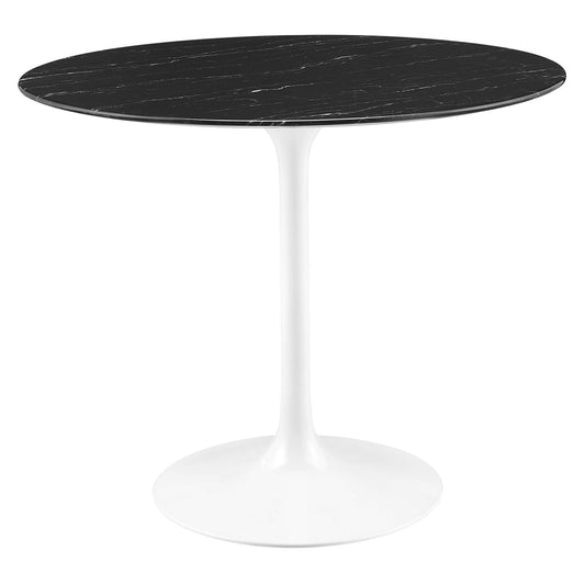 Ensemble Round Faux Marble Dining Table, Small, White & Black