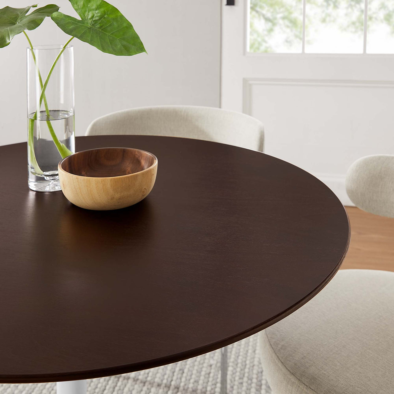 Ensemble Round Dining Table, Medium, White & Cherry Walnut