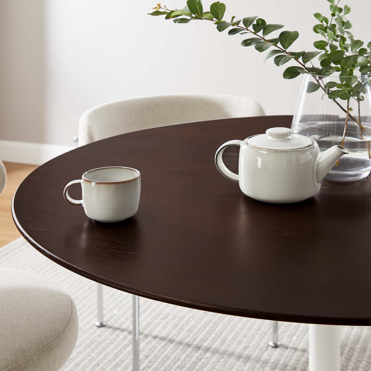 Ensemble Round Dining Table, Large, White & Cherry Walnut