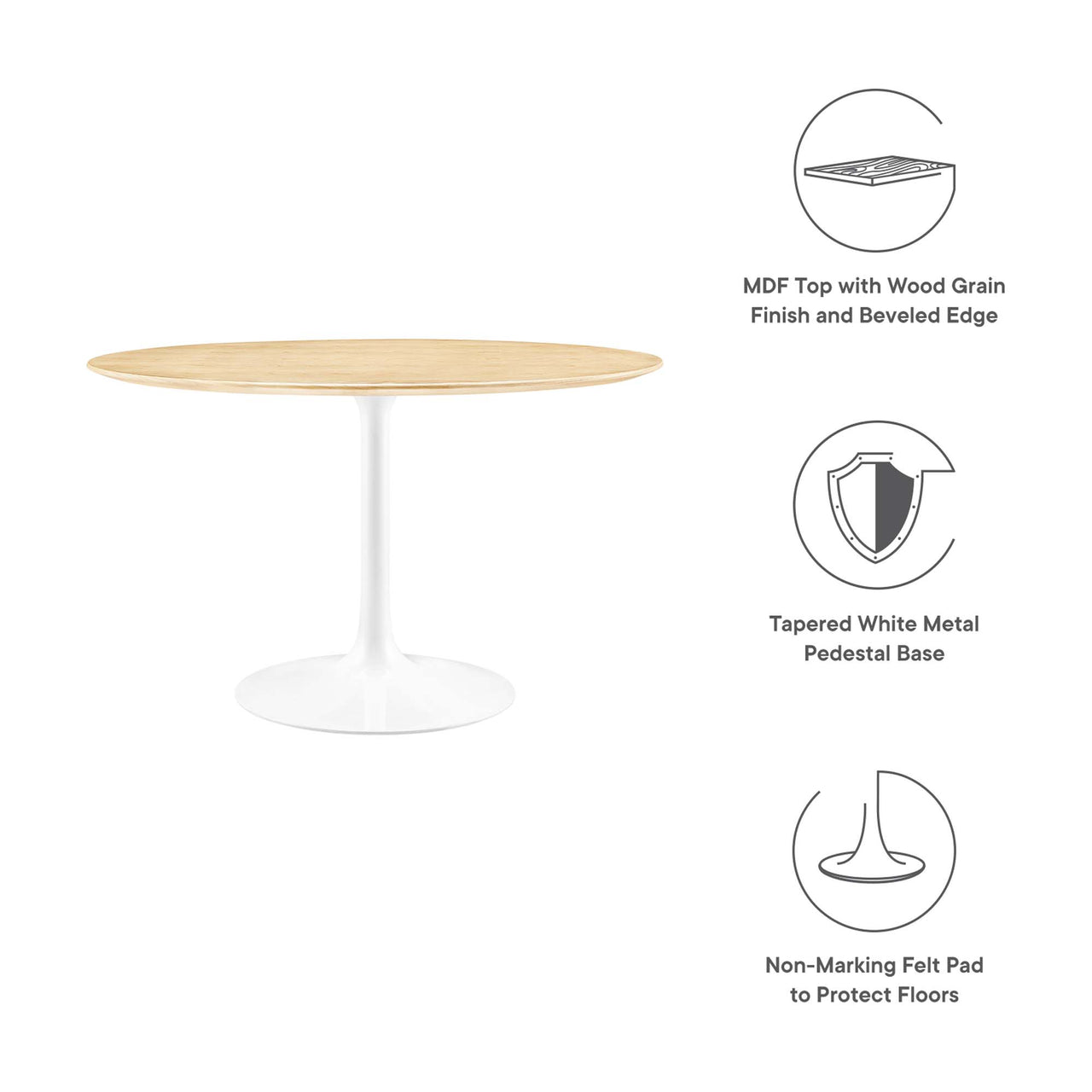Ensemble Round Dining Table, Large, White & Natural Wood