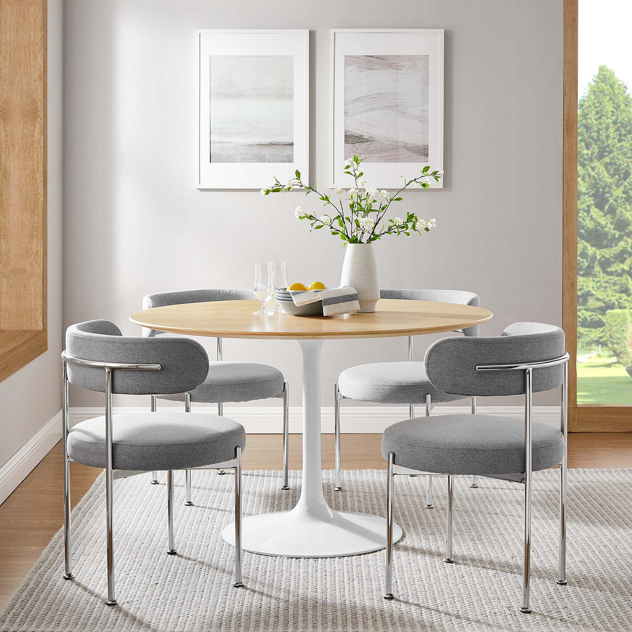 Ensemble Round Dining Table, Large, White & Natural Wood