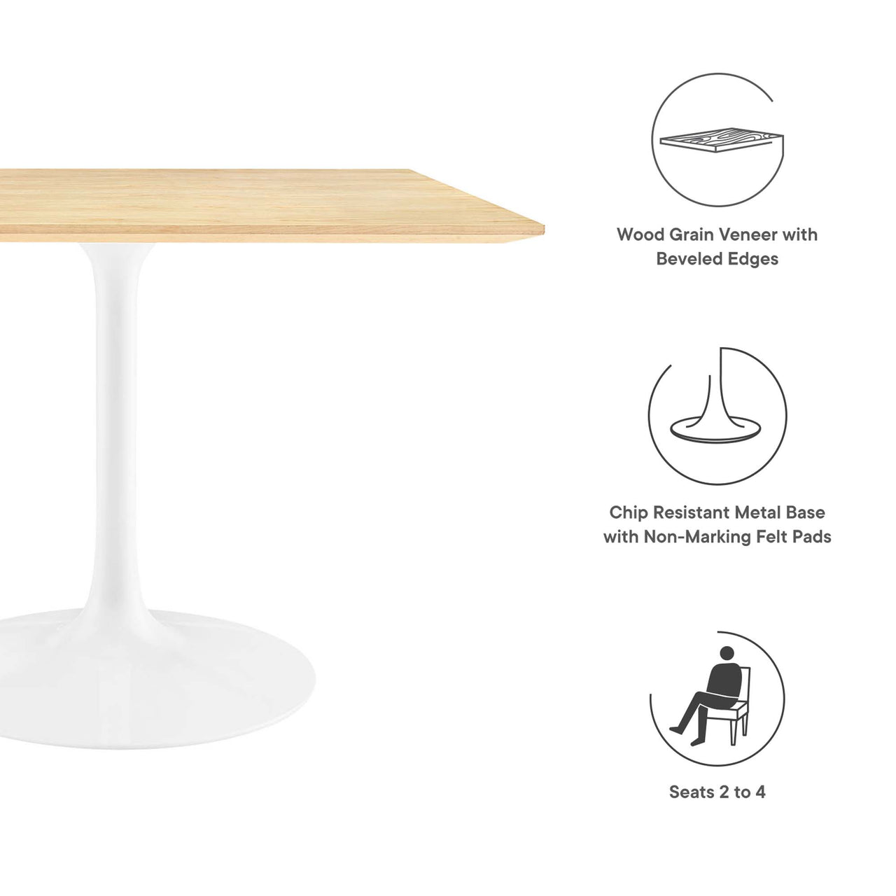 Ensemble Square Dining Table, Large, White & Natural Wood