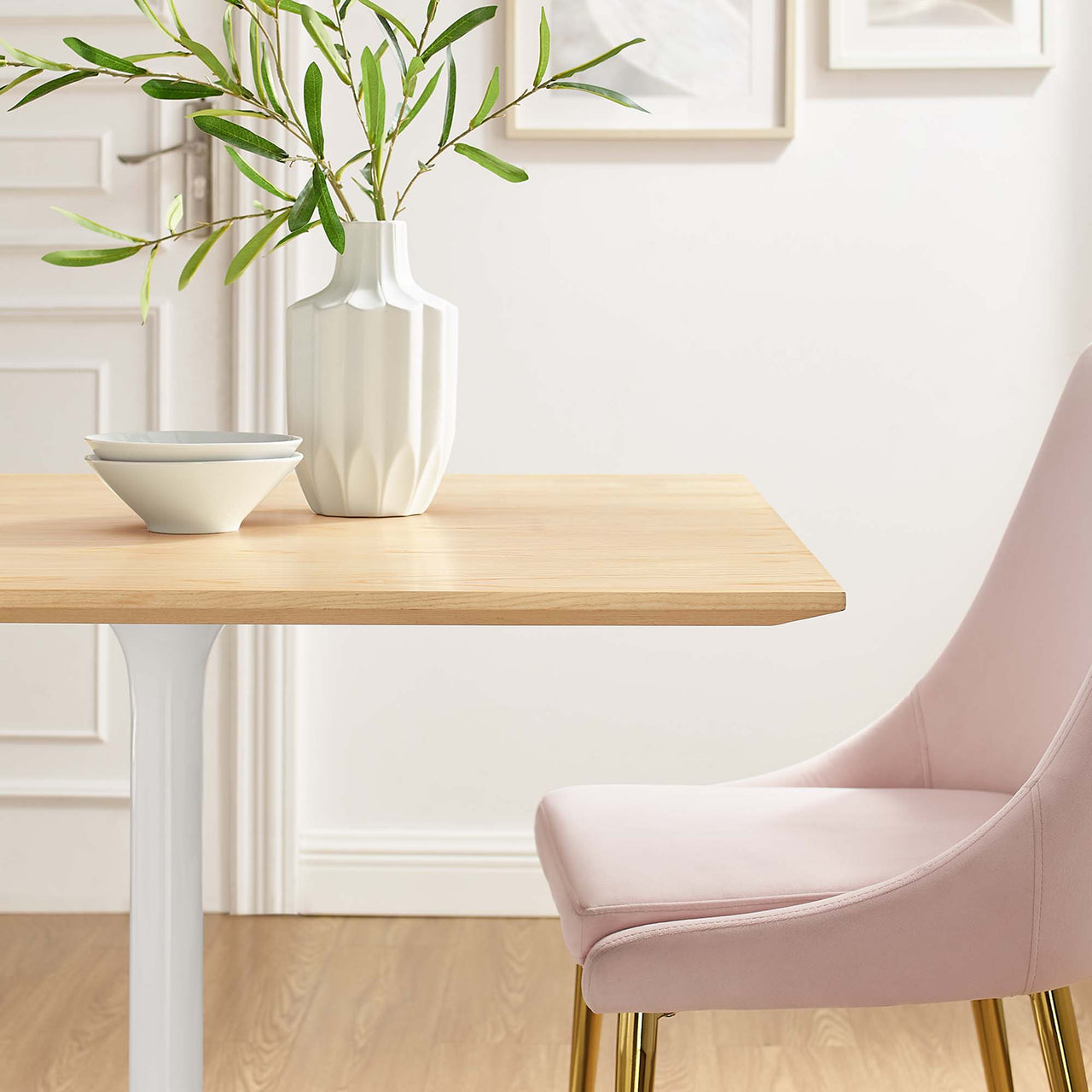 Ensemble Square Dining Table, Large, White & Natural Wood