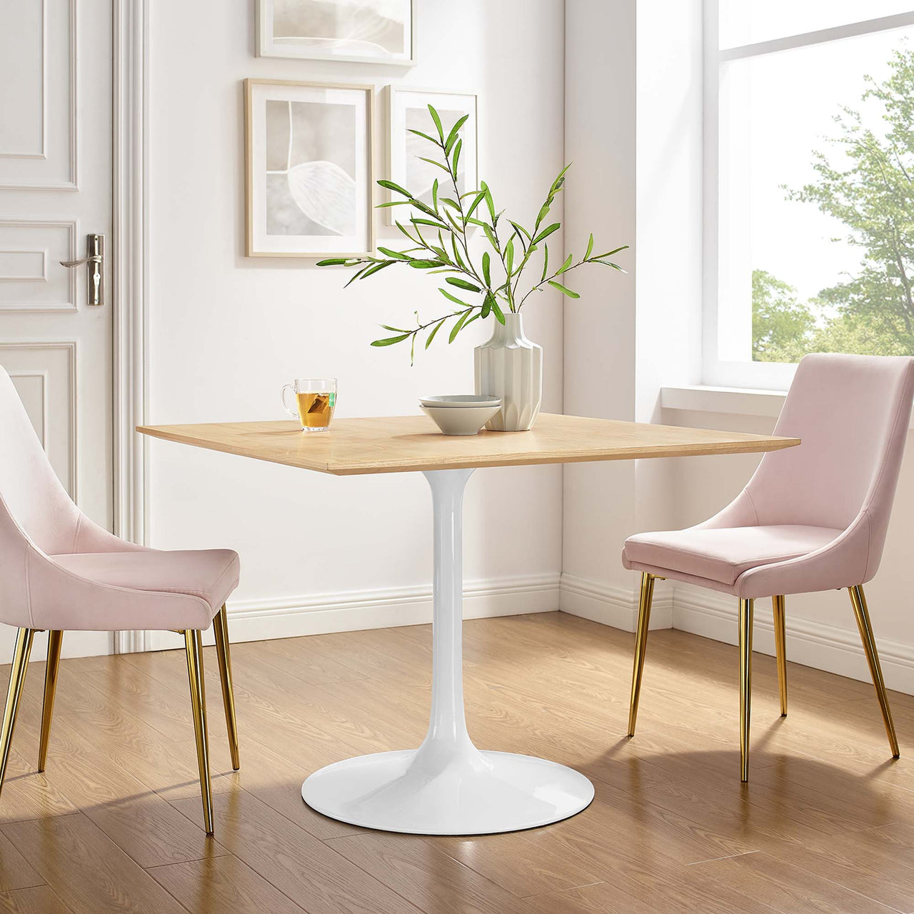 Ensemble Square Dining Table, Large, White & Natural Wood