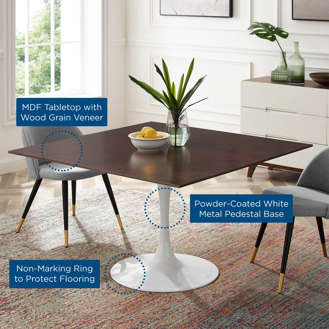 Ensemble Square Dining Table, Extra Large, White & Cherry Walnut