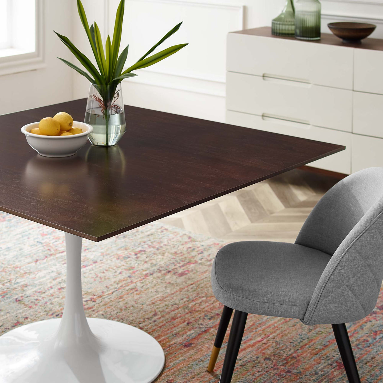 Ensemble Square Dining Table, Extra Large, White & Cherry Walnut