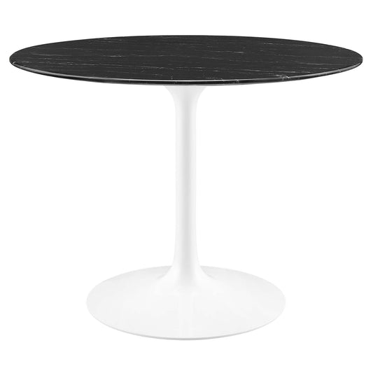 Ensemble Round Faux Marble Dining Table, Medium, White & Black