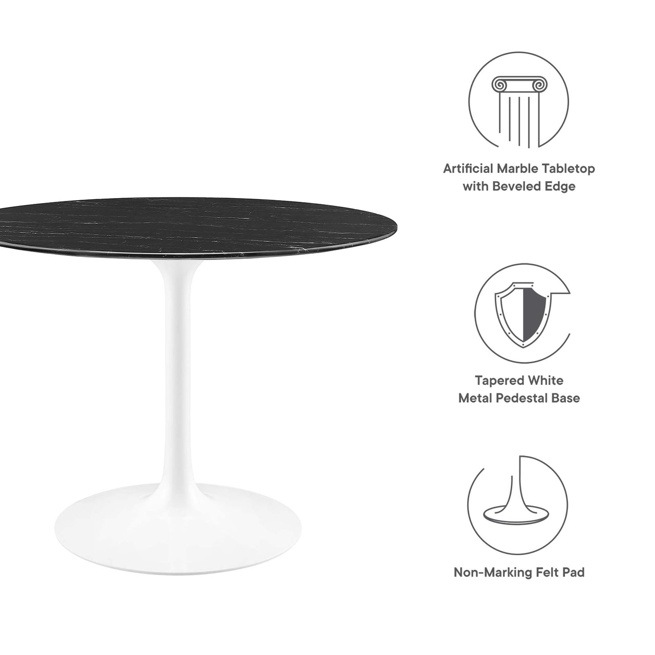 Ensemble Round Faux Marble Dining Table, Medium, White & Black