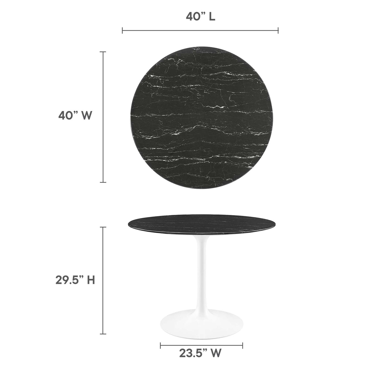 Ensemble Round Faux Marble Dining Table, Medium, White & Black