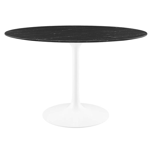 Ensemble Round Faux Marble Dining Table, Large, White & Black