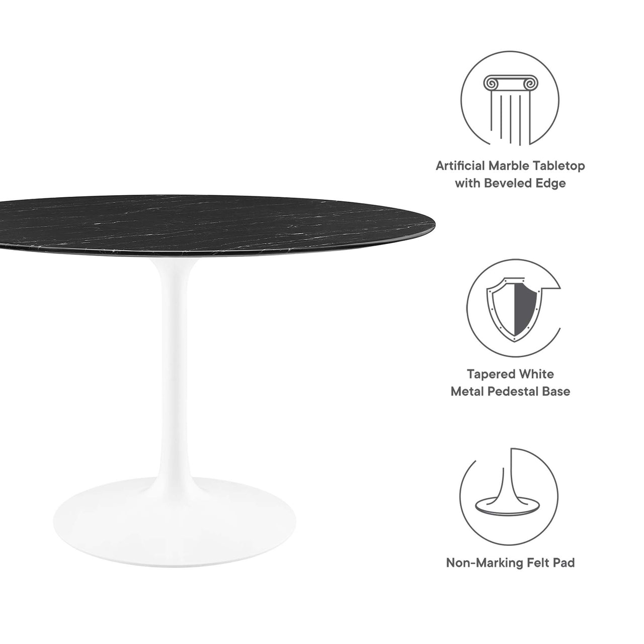 Ensemble Round Faux Marble Dining Table, Large, White & Black