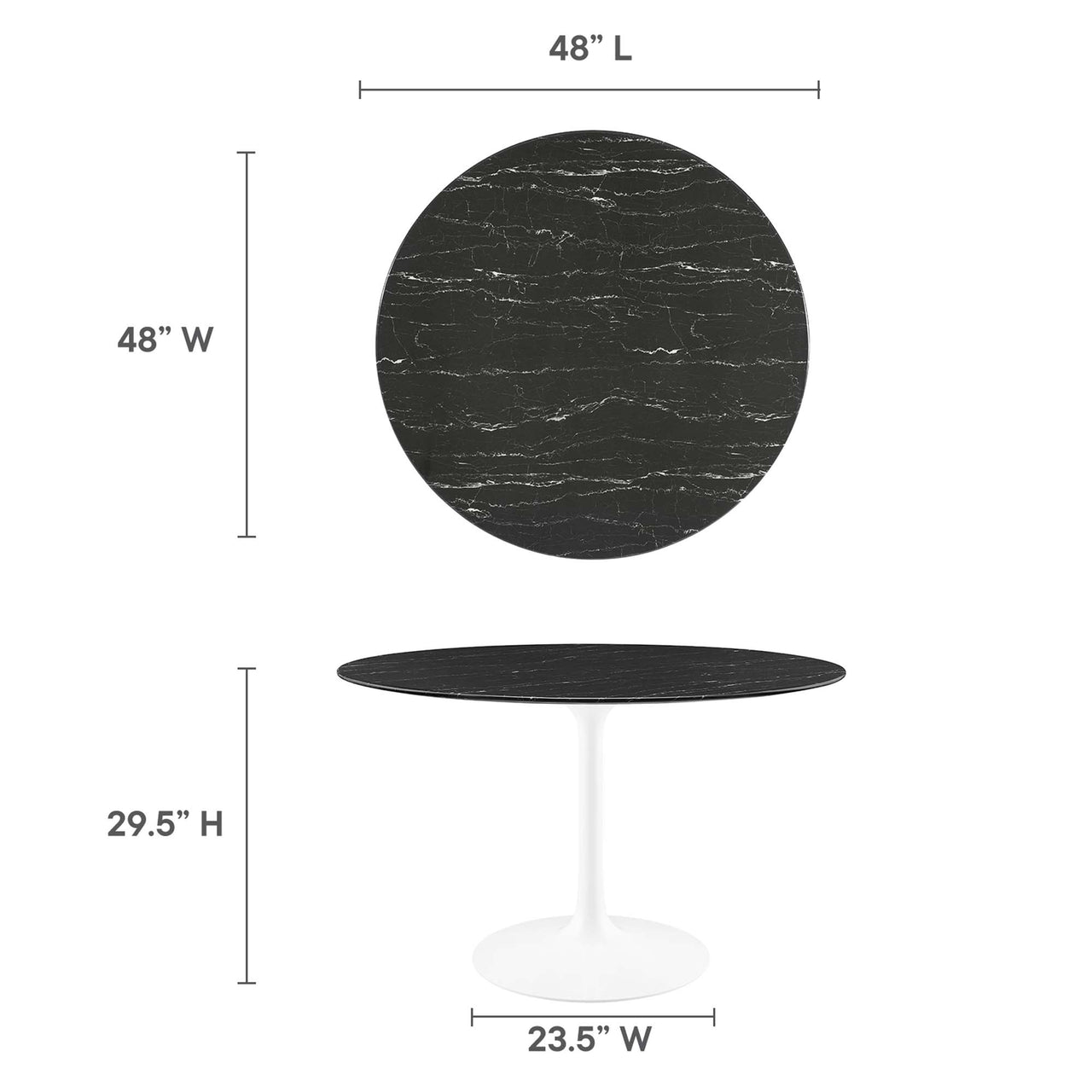 Ensemble Round Faux Marble Dining Table, Large, White & Black