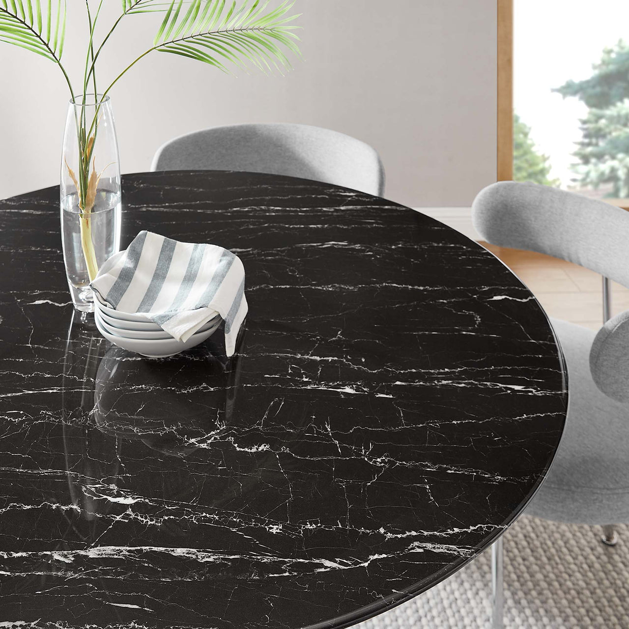 Ensemble Round Faux Marble Dining Table, Large, White & Black