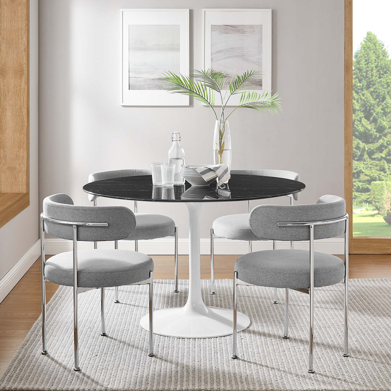 Ensemble Round Faux Marble Dining Table, Large, White & Black