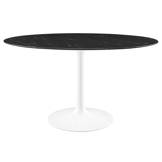 Ensemble Round Faux Marble Dining Table, Extra Large, White & Black