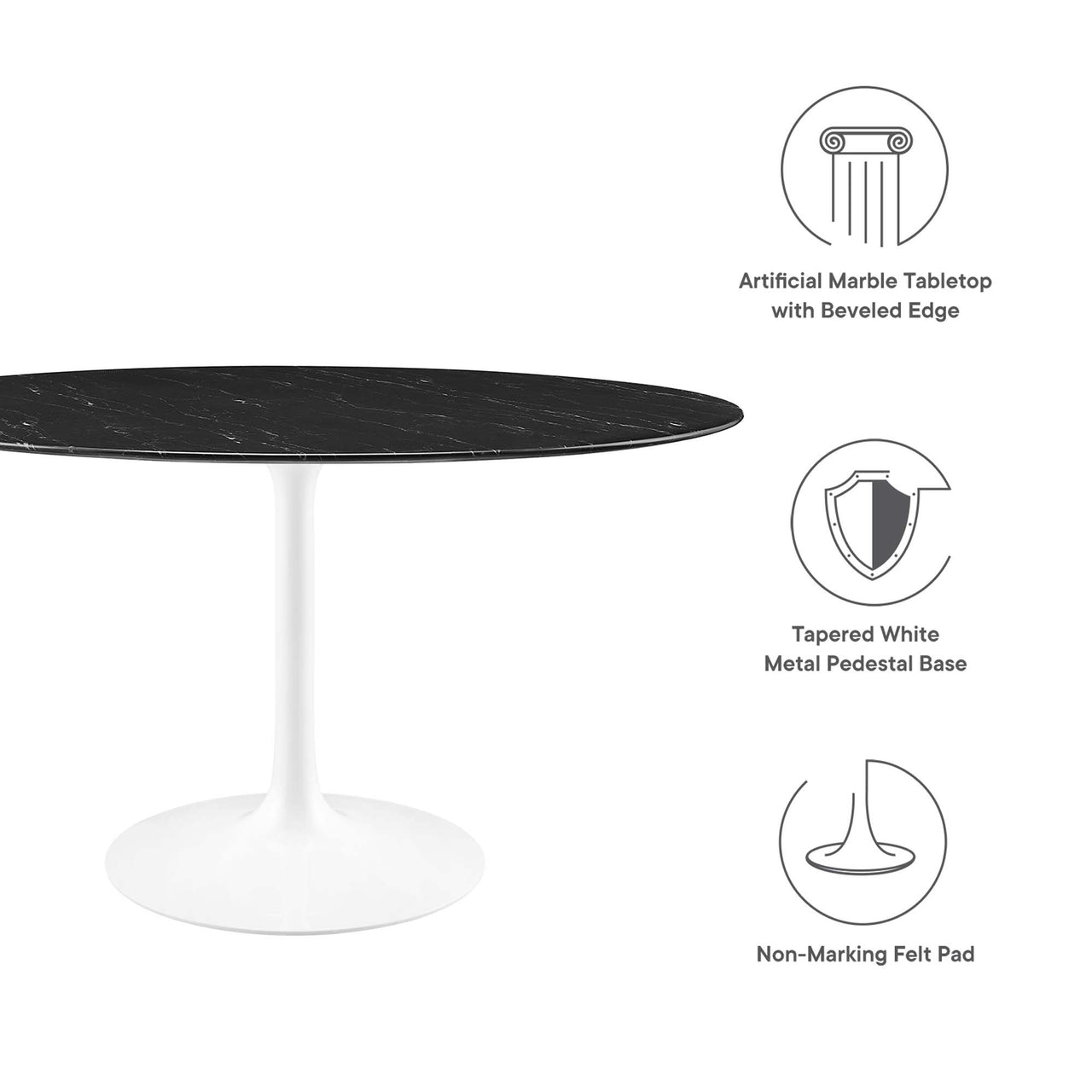 Ensemble Round Faux Marble Dining Table, Extra Large, White & Black