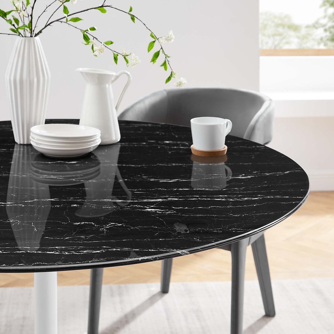 Ensemble Round Faux Marble Dining Table, Extra Large, White & Black