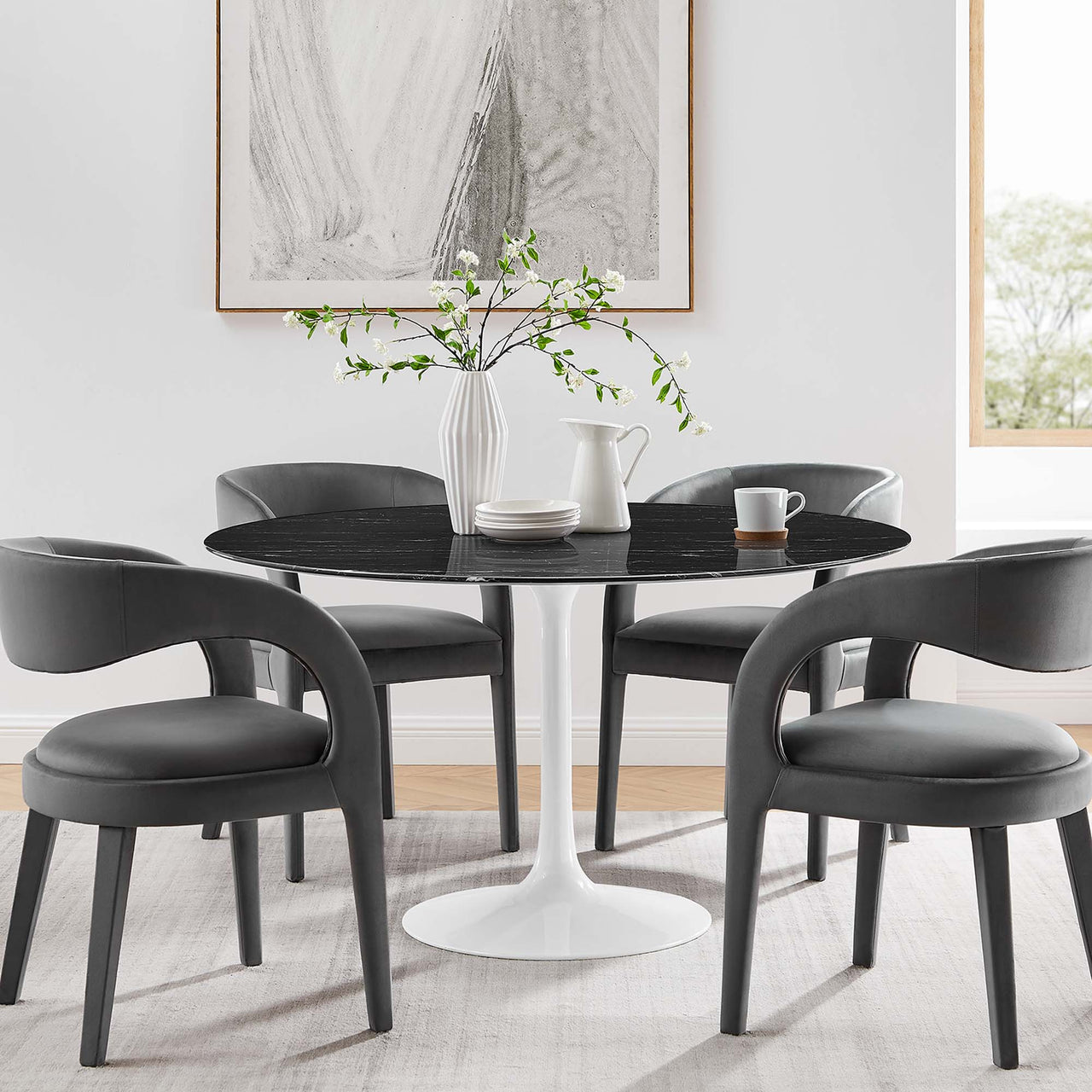 Ensemble Round Faux Marble Dining Table, Extra Large, White & Black